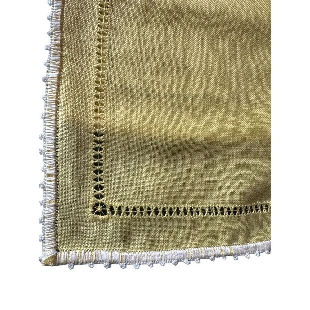 Handcrafted Yellow Linen Napkin and Placemat set White Crochet Edging - Set of 4